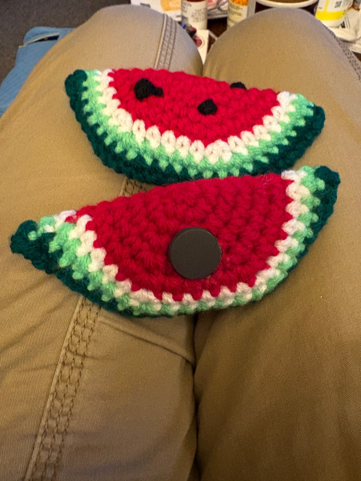 Crochet watermelon coasters