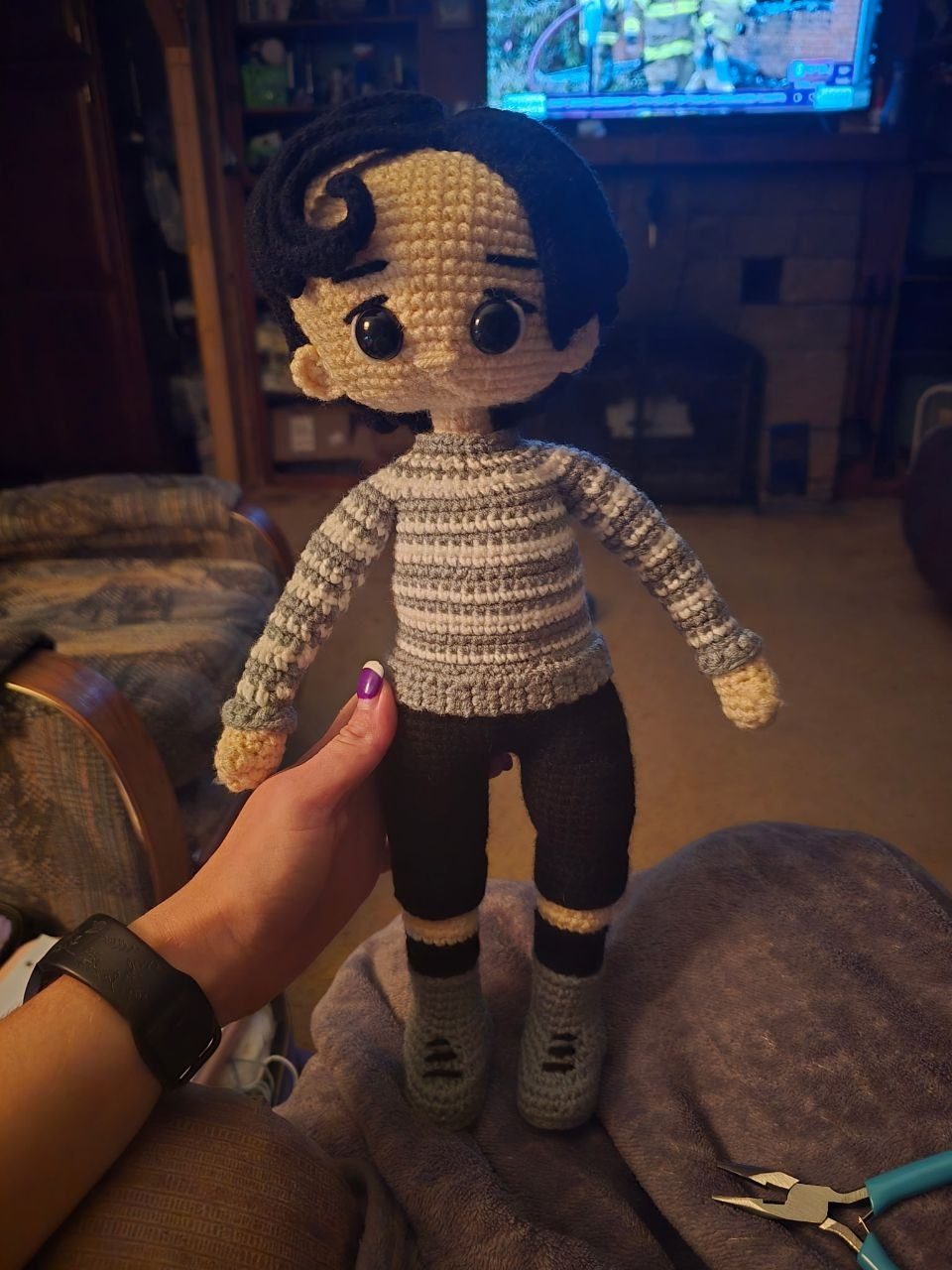 Custom doll with hand-stitched clothing